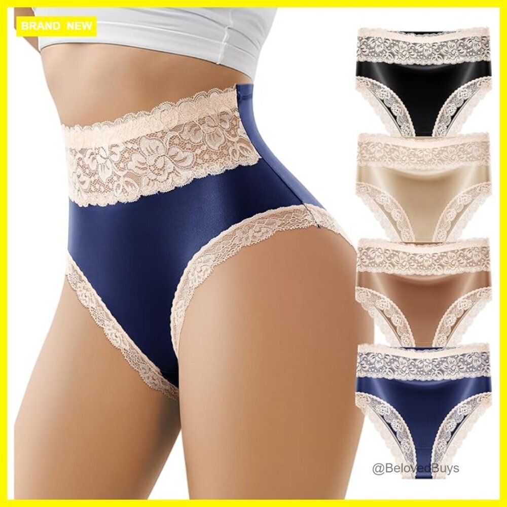 High Waisted Lace Panties Silky Soft Cheeky Briefs Breathable XX-Large